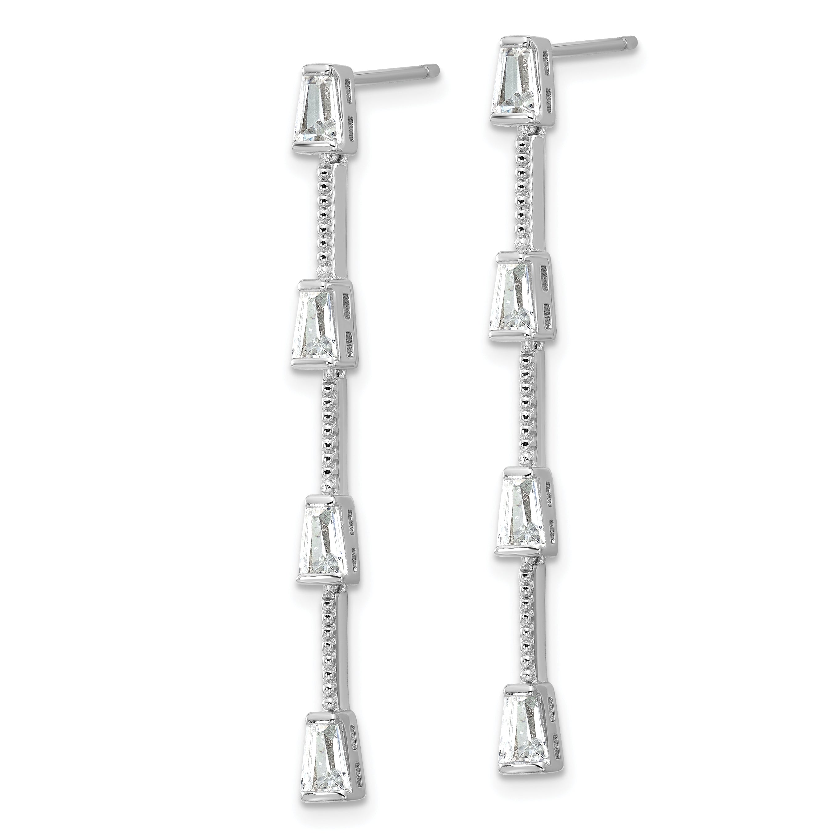 Cheryl M Sterling Silver Rhodium-plated Polished and Beaded CZ Post Dangle Earrings Secondary image