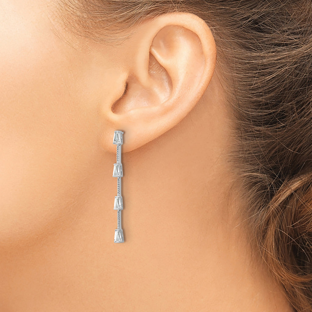 Cheryl M Sterling Silver Rhodium-plated Polished and Beaded CZ Post Dangle Earrings