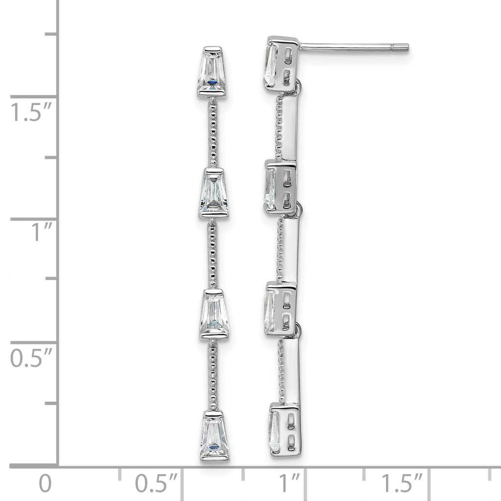 Cheryl M Sterling Silver Rhodium-plated Polished and Beaded CZ Post Dangle Earrings
