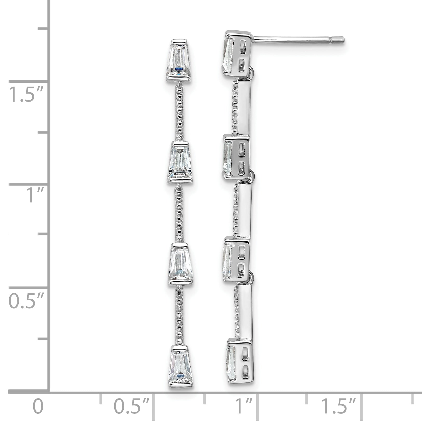 Cheryl M Sterling Silver Rhodium-plated Polished and Beaded CZ Post Dangle Earrings