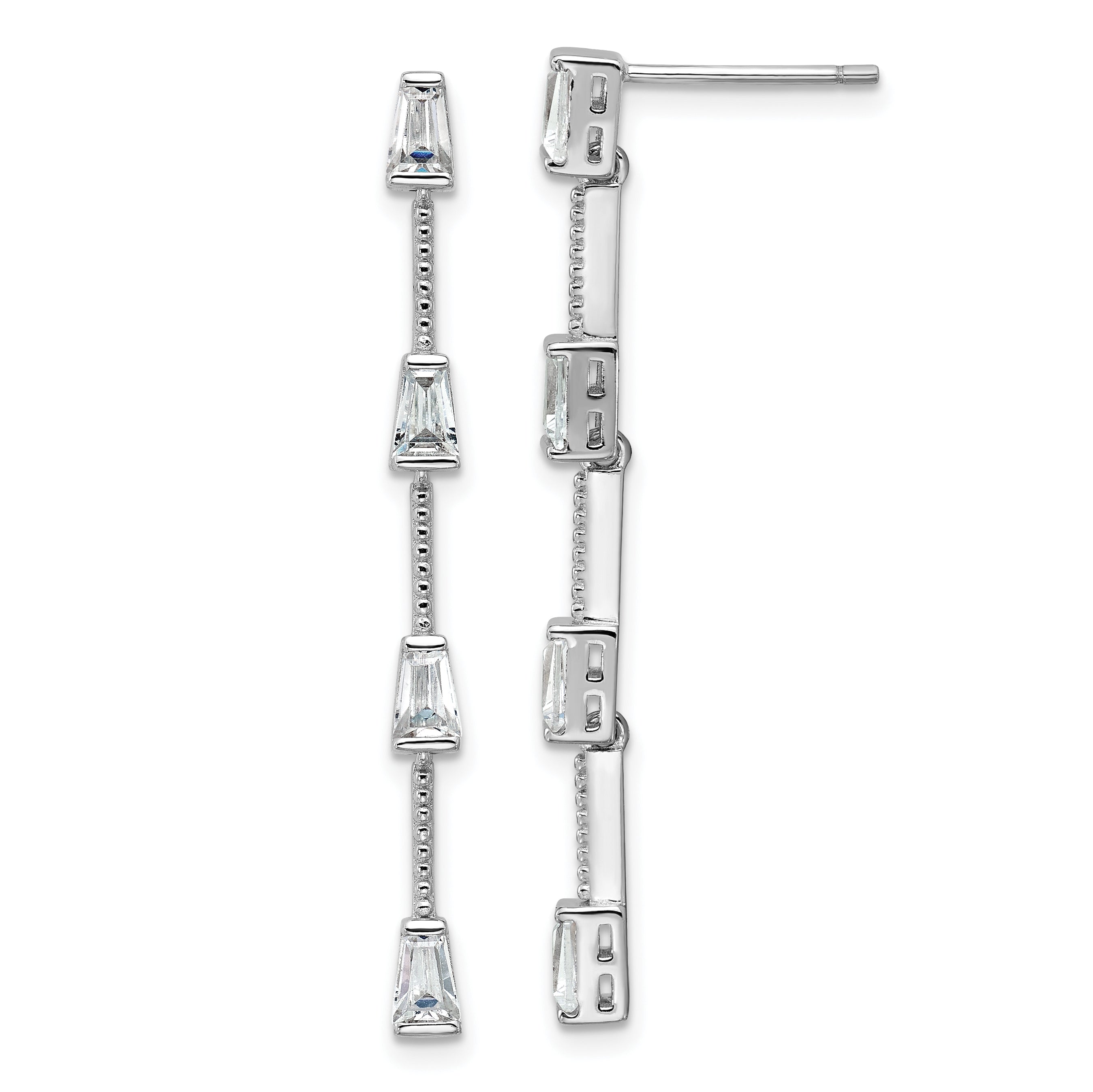 Cheryl M Sterling Silver Rhodium-plated Polished and Beaded CZ Post Dangle Earrings Main image
