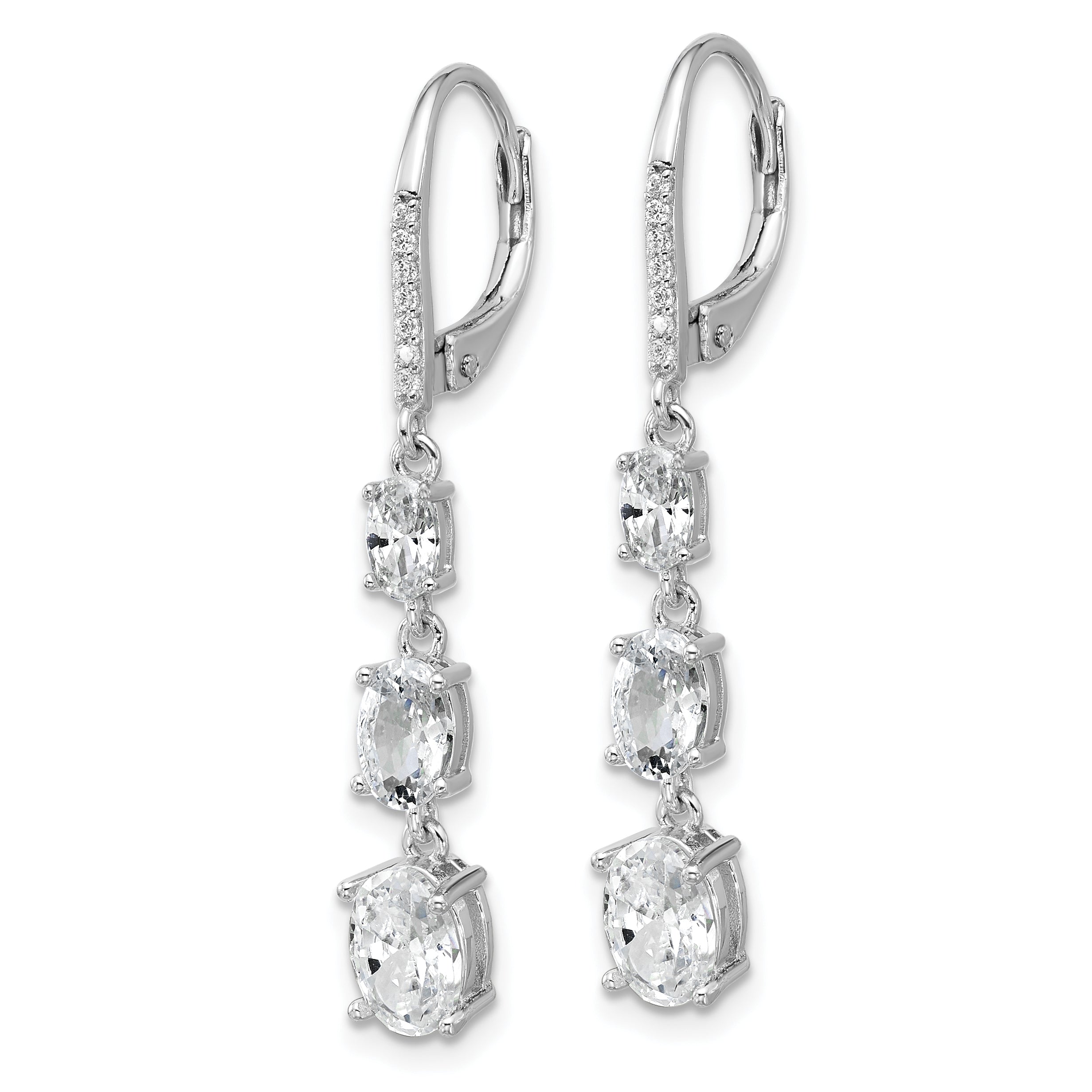 Cheryl M Sterling Silver Rhodium-plated Polished Triple Oval CZ Leverback Dangle Earrings