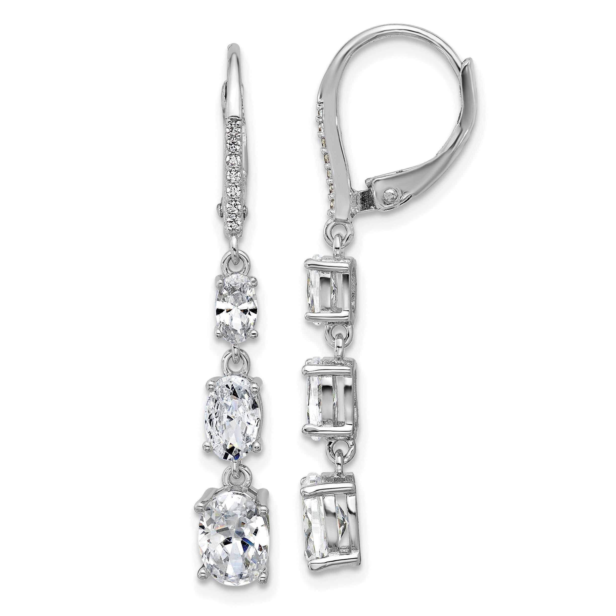 Cheryl M Sterling Silver Rhodium-plated Polished Triple Oval CZ Leverback Dangle Earrings