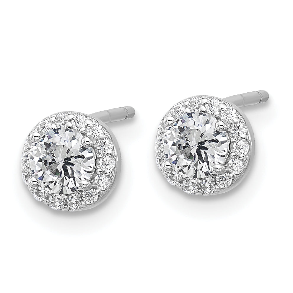 Cheryl M Sterling Silver Rhodium-plated Polished CZ Halo Post Earrings Secondary image