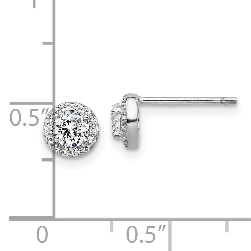 Cheryl M Sterling Silver Rhodium-plated Polished CZ Halo Post Earrings