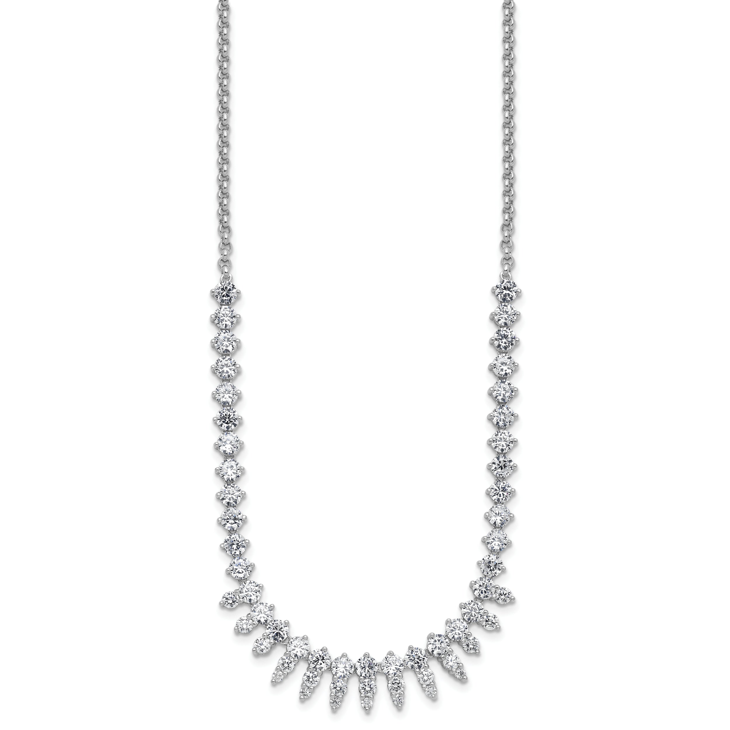 Cheryl M Sterling Silver Rhodium-plated Polished Fancy CZ Necklace