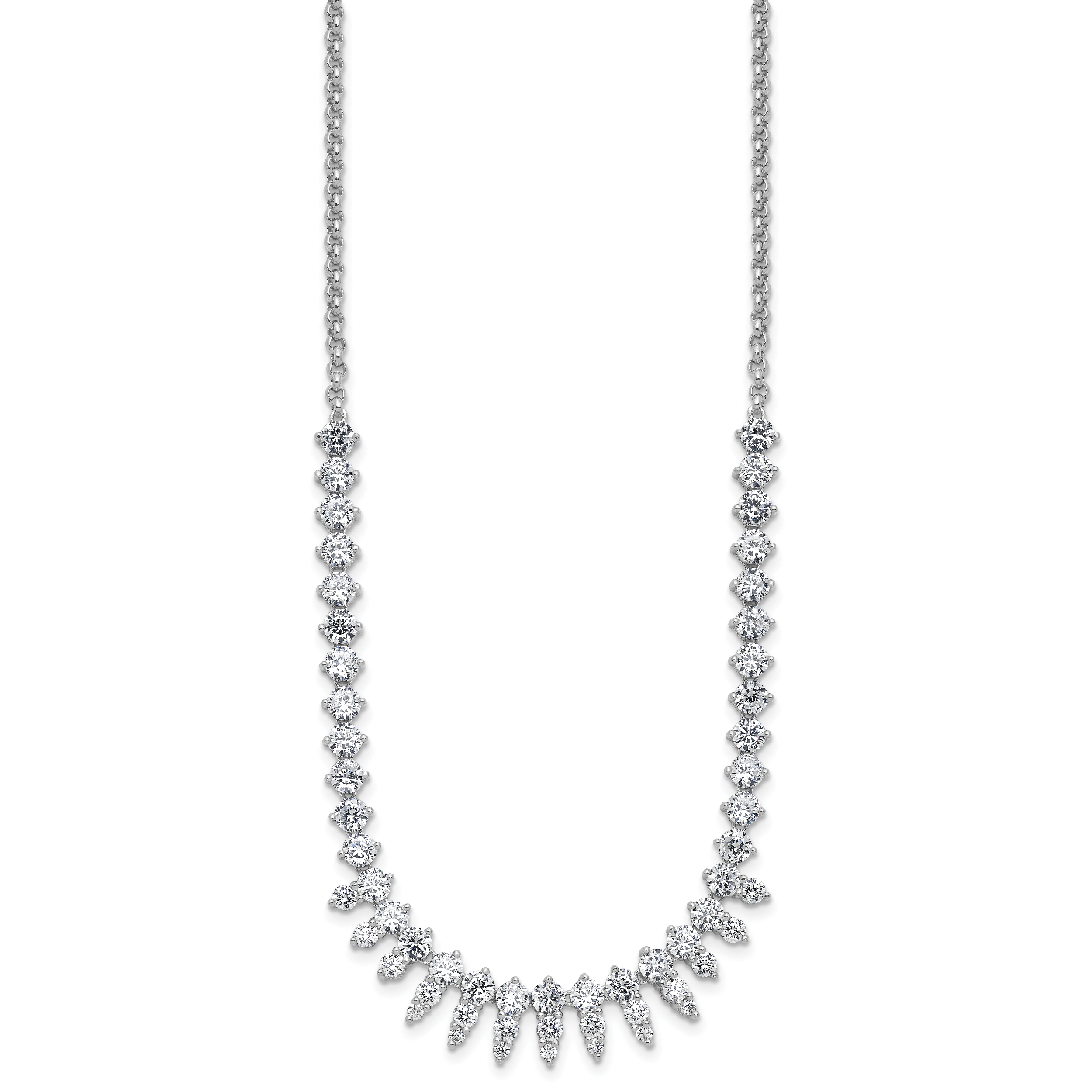 Cheryl M Sterling Silver Rhodium-plated Polished Fancy CZ Necklace
