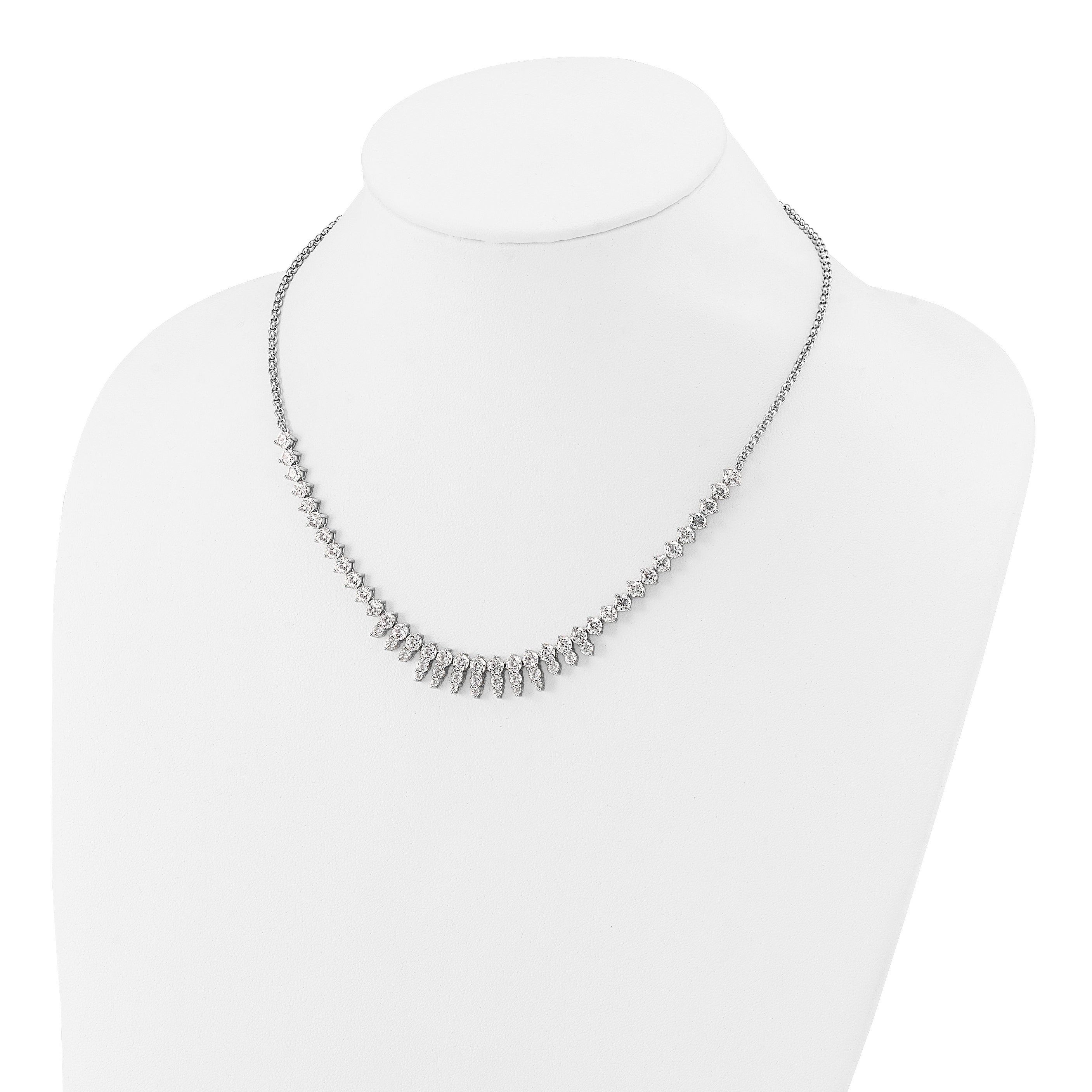 Cheryl M Sterling Silver Rhodium-plated Polished Fancy CZ Necklace