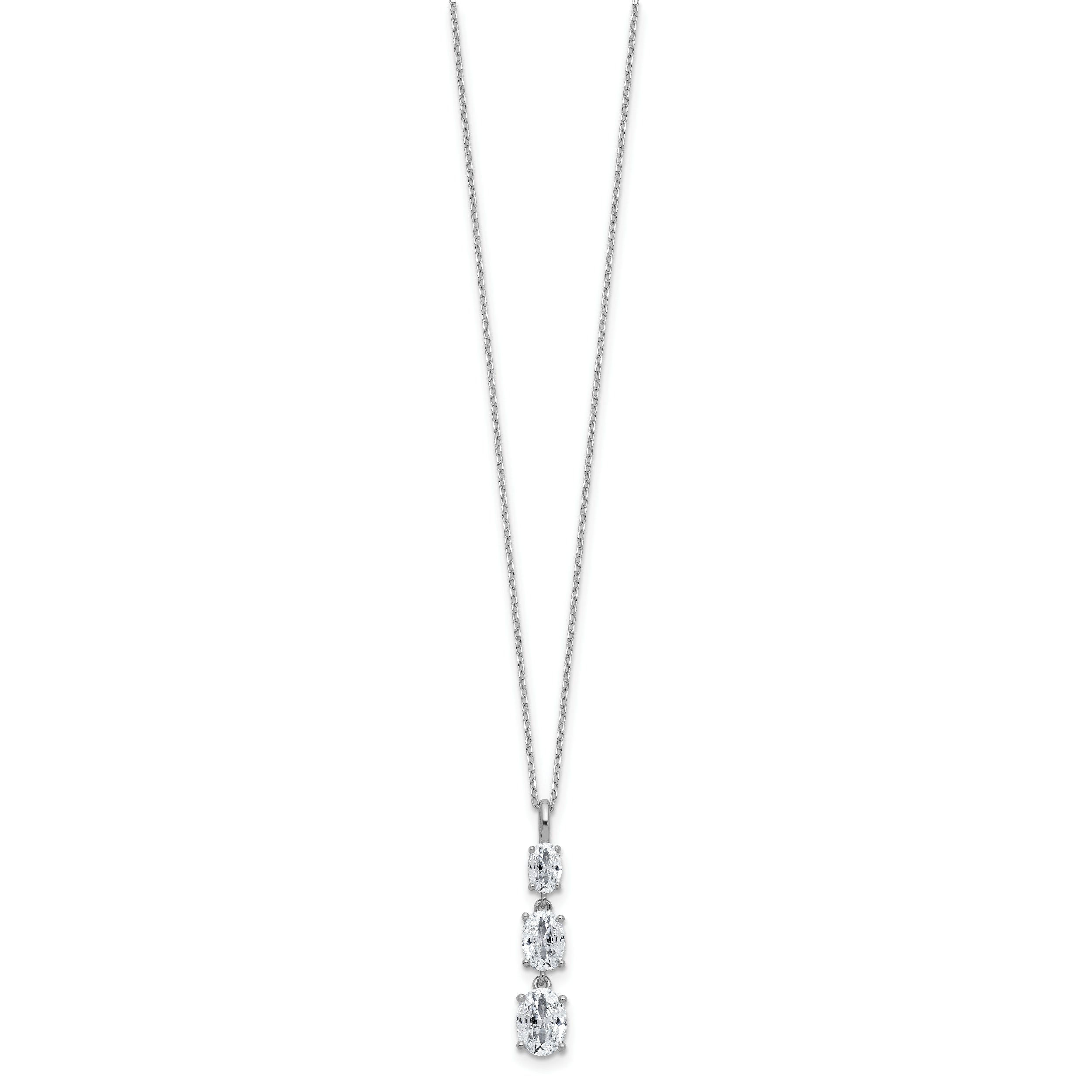 Cheryl M Sterling Silver Rhodium-plated Polished Graduated Triple Oval CZ Necklace