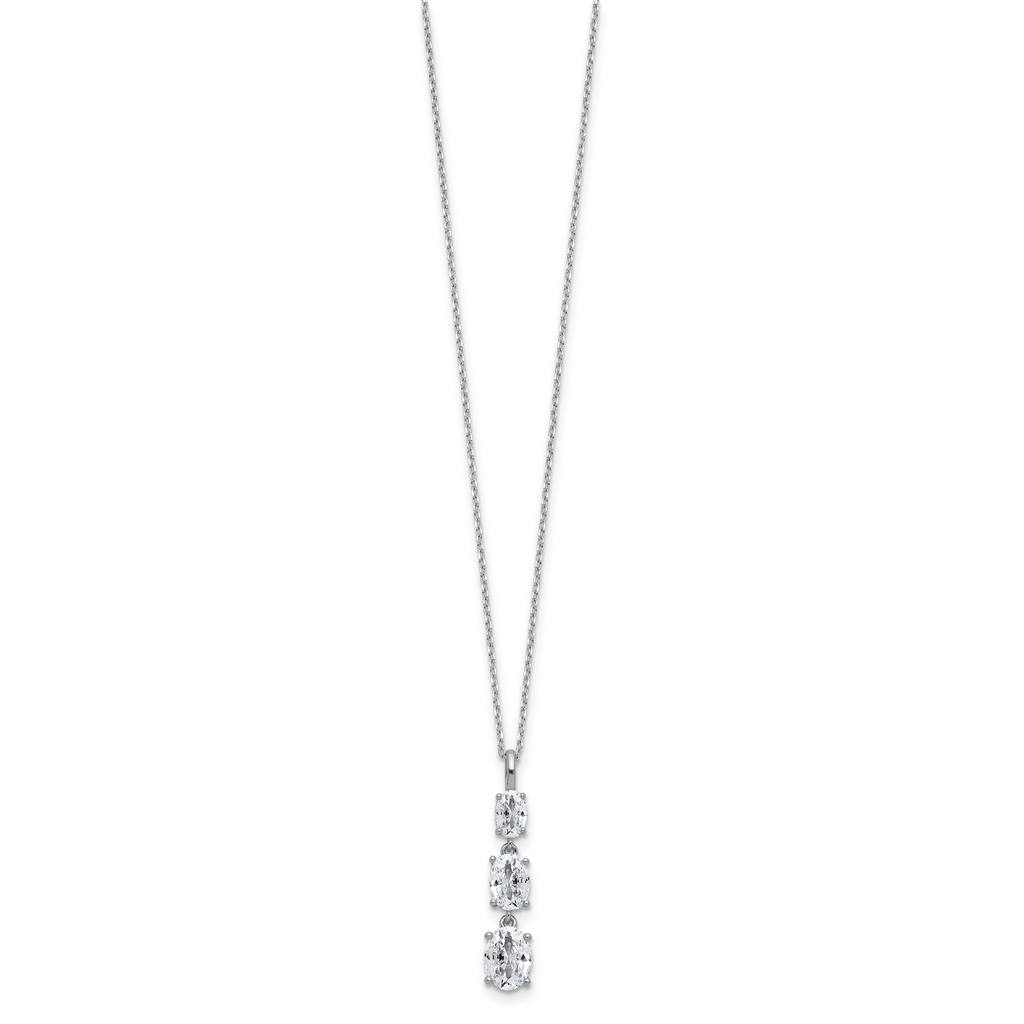 Cheryl M Sterling Silver Rhodium-plated Polished Graduated Triple Oval CZ Necklace