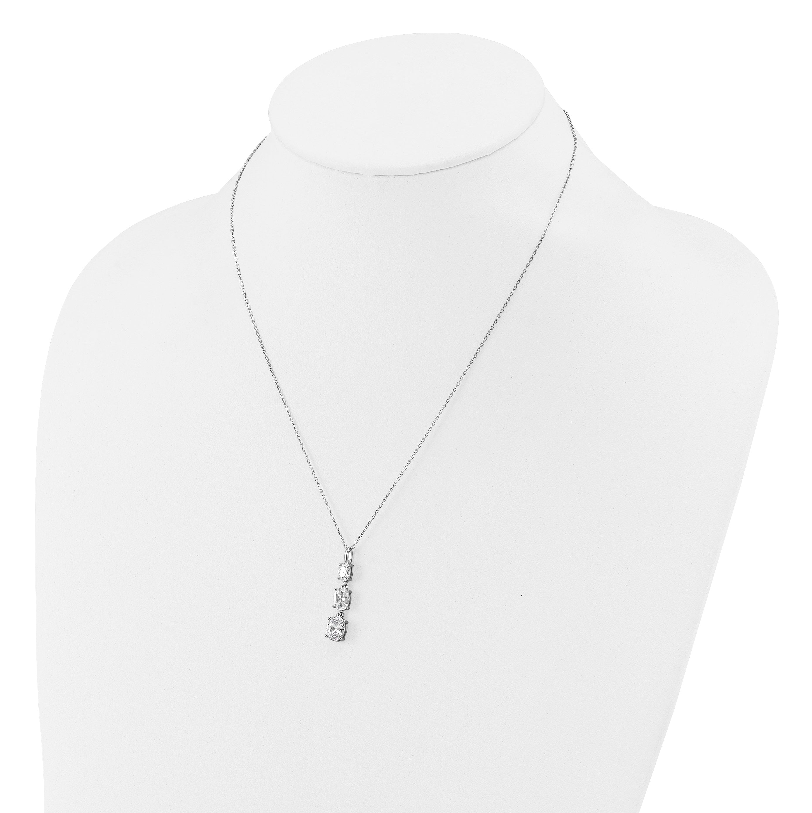 Cheryl M Sterling Silver Rhodium-plated Polished Graduated Triple Oval CZ Necklace