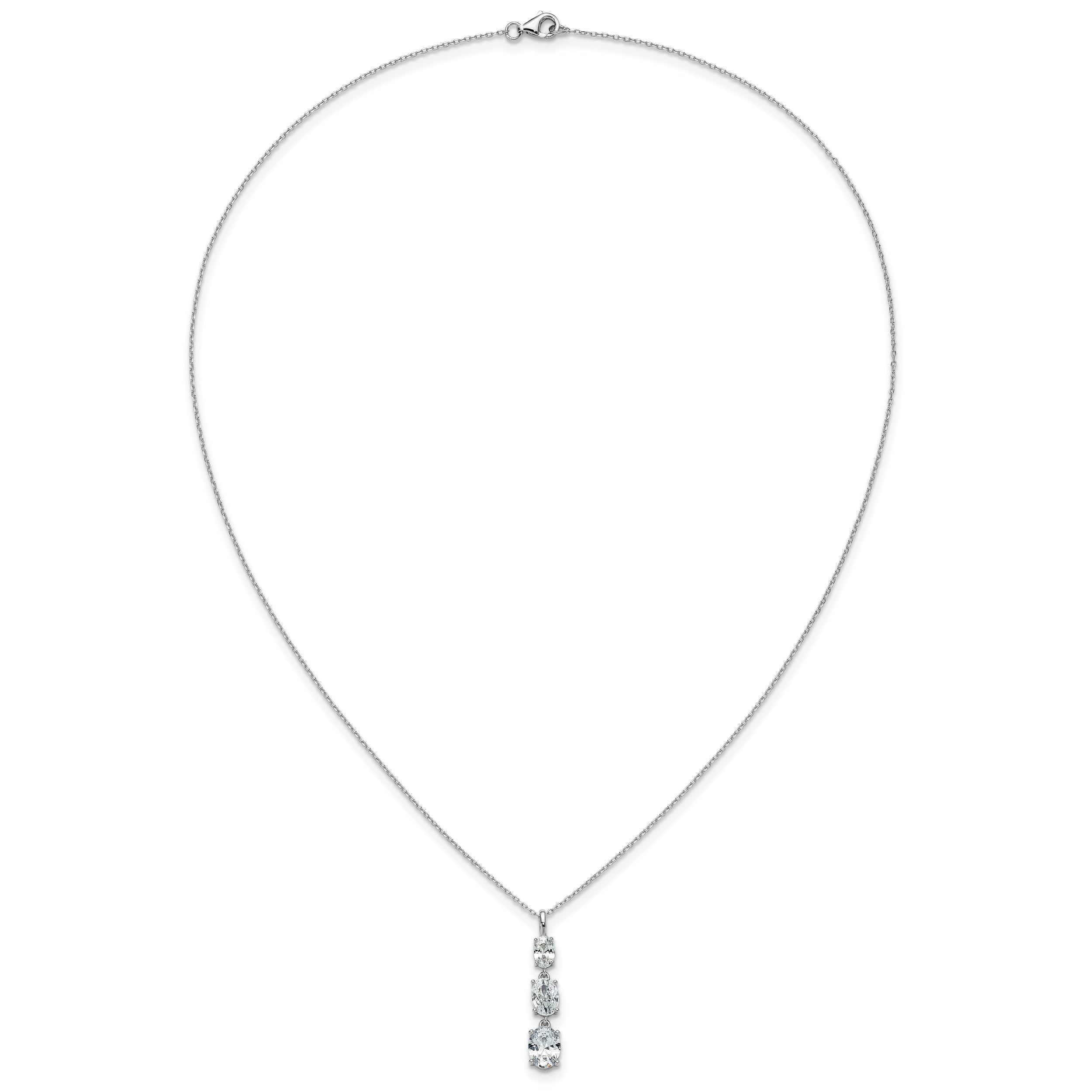 Cheryl M Sterling Silver Rhodium-plated Polished Graduated Triple Oval CZ Necklace