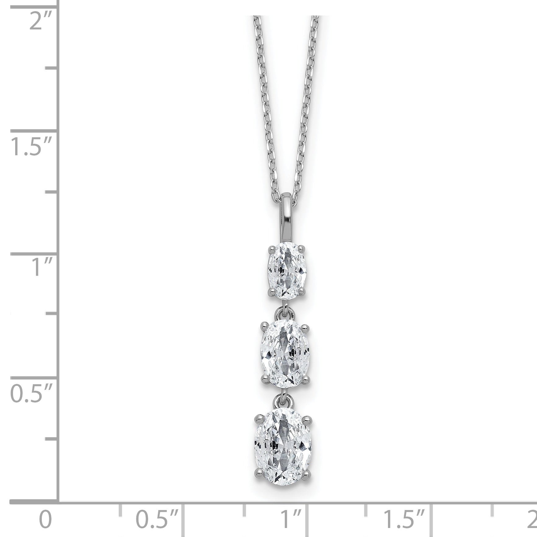 Cheryl M Sterling Silver Rhodium-plated Polished Graduated Triple Oval CZ Necklace