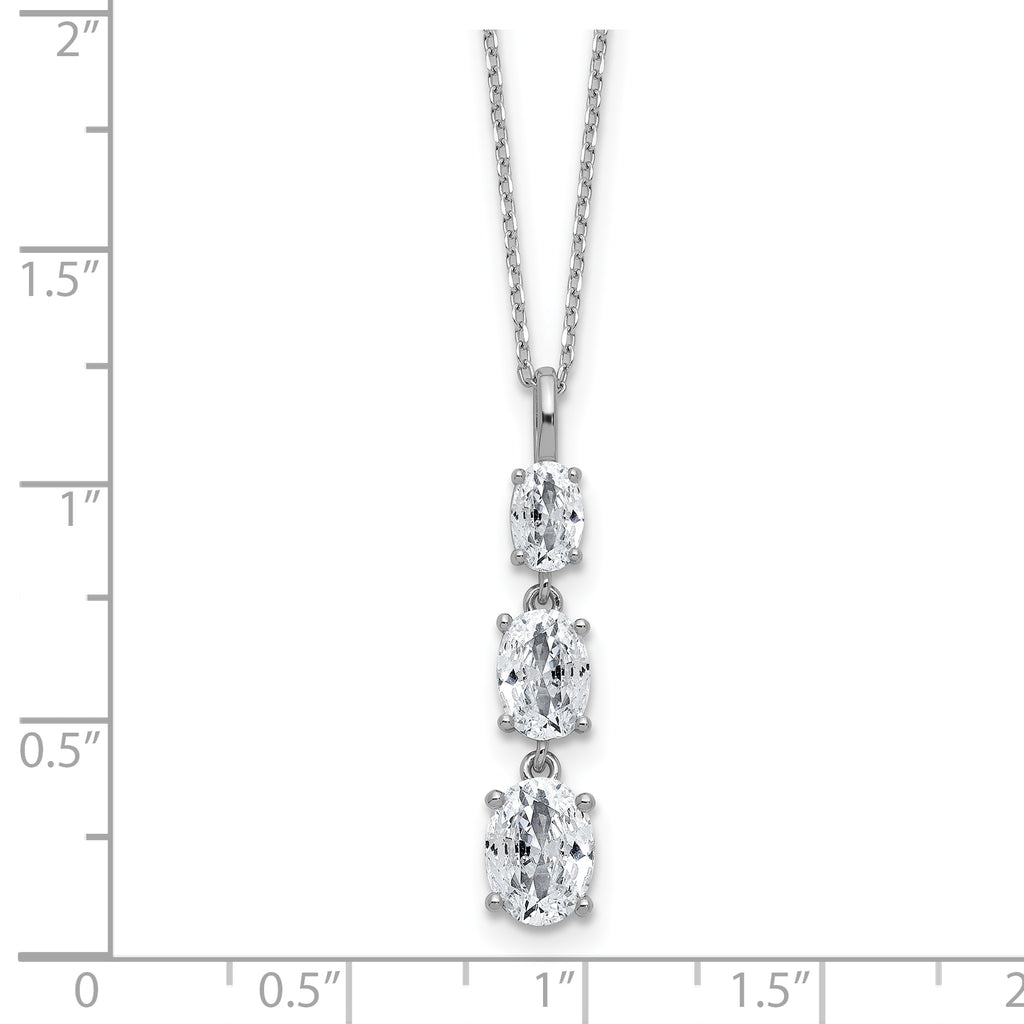 Cheryl M Sterling Silver Rhodium-plated Polished Graduated Triple Oval CZ Necklace