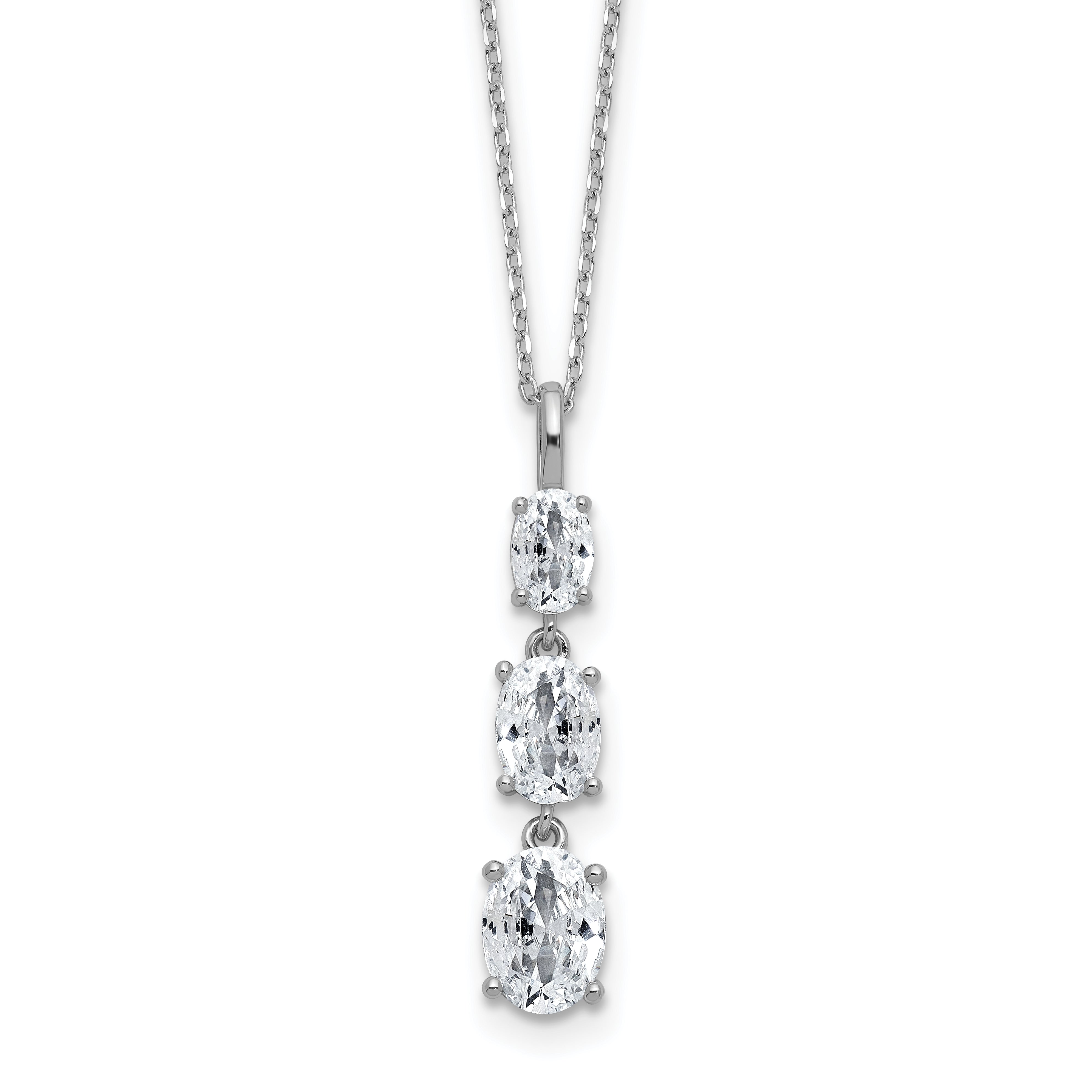Cheryl M Sterling Silver Rhodium-plated Polished Graduated Triple Oval CZ Necklace Main image