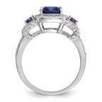 Cheryl M Sterling Silver Rhodium-plated Polished Fancy Blue Purple and White CZ Halo Ring