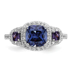 Cheryl M Sterling Silver Rhodium-plated Polished Fancy Blue Purple and White CZ Halo Ring