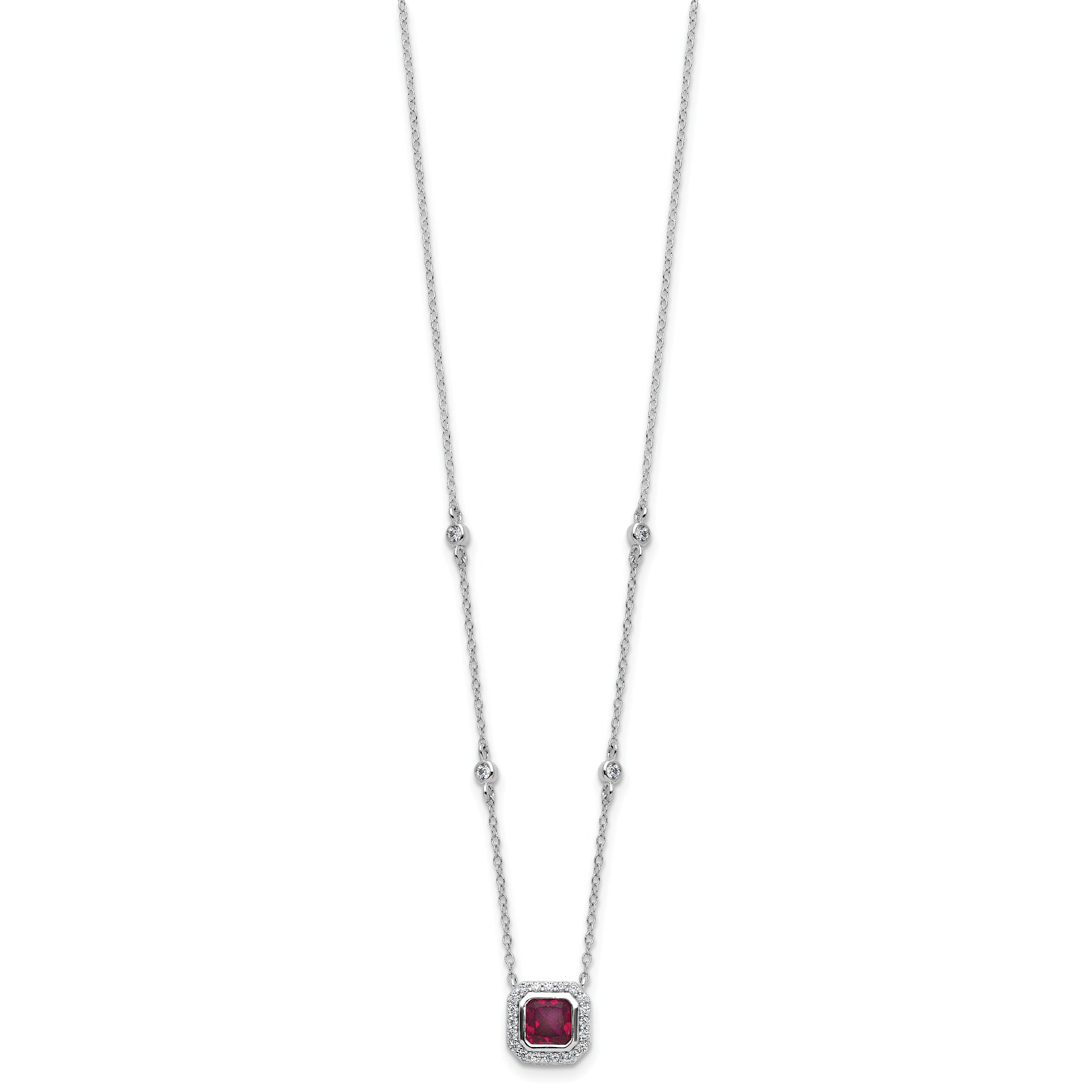 Cheryl M Sterling Silver Rhodium-plated Polished Fancy Lab Created Ruby and CZ Station Necklace