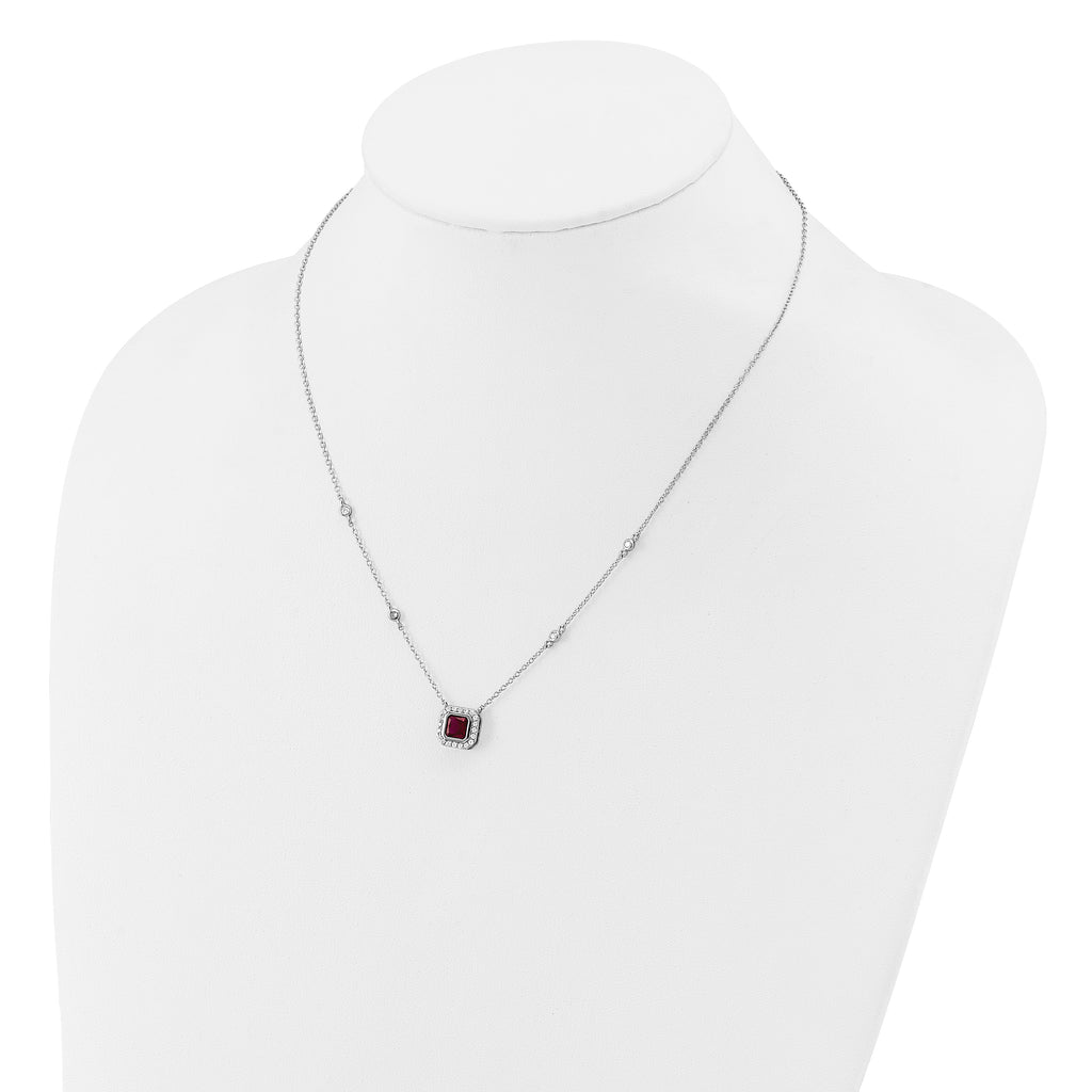 Cheryl M Sterling Silver Rhodium-plated Polished Fancy Lab Created Ruby and CZ Station Necklace