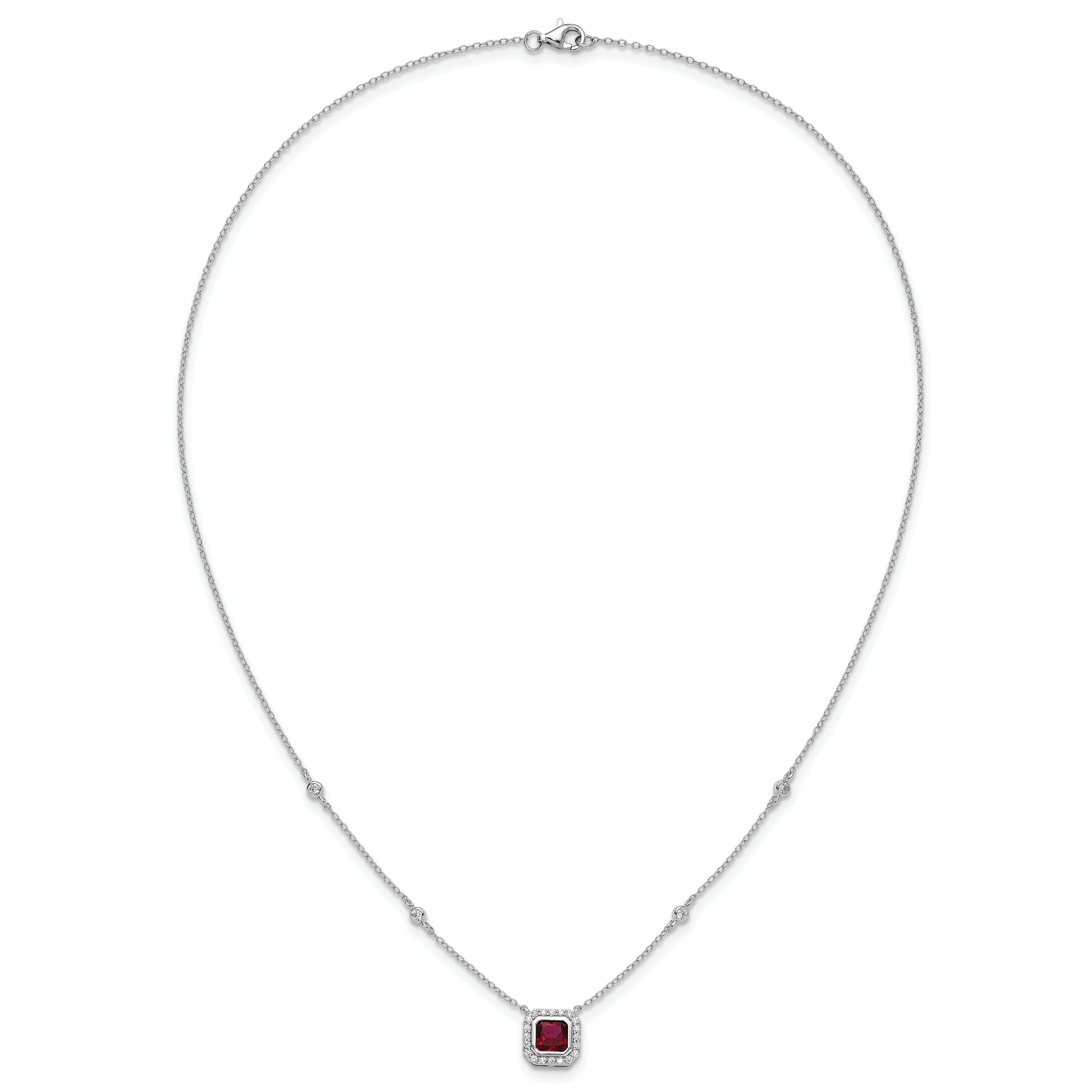 Cheryl M Sterling Silver Rhodium-plated Polished Fancy Lab Created Ruby and CZ Station Necklace