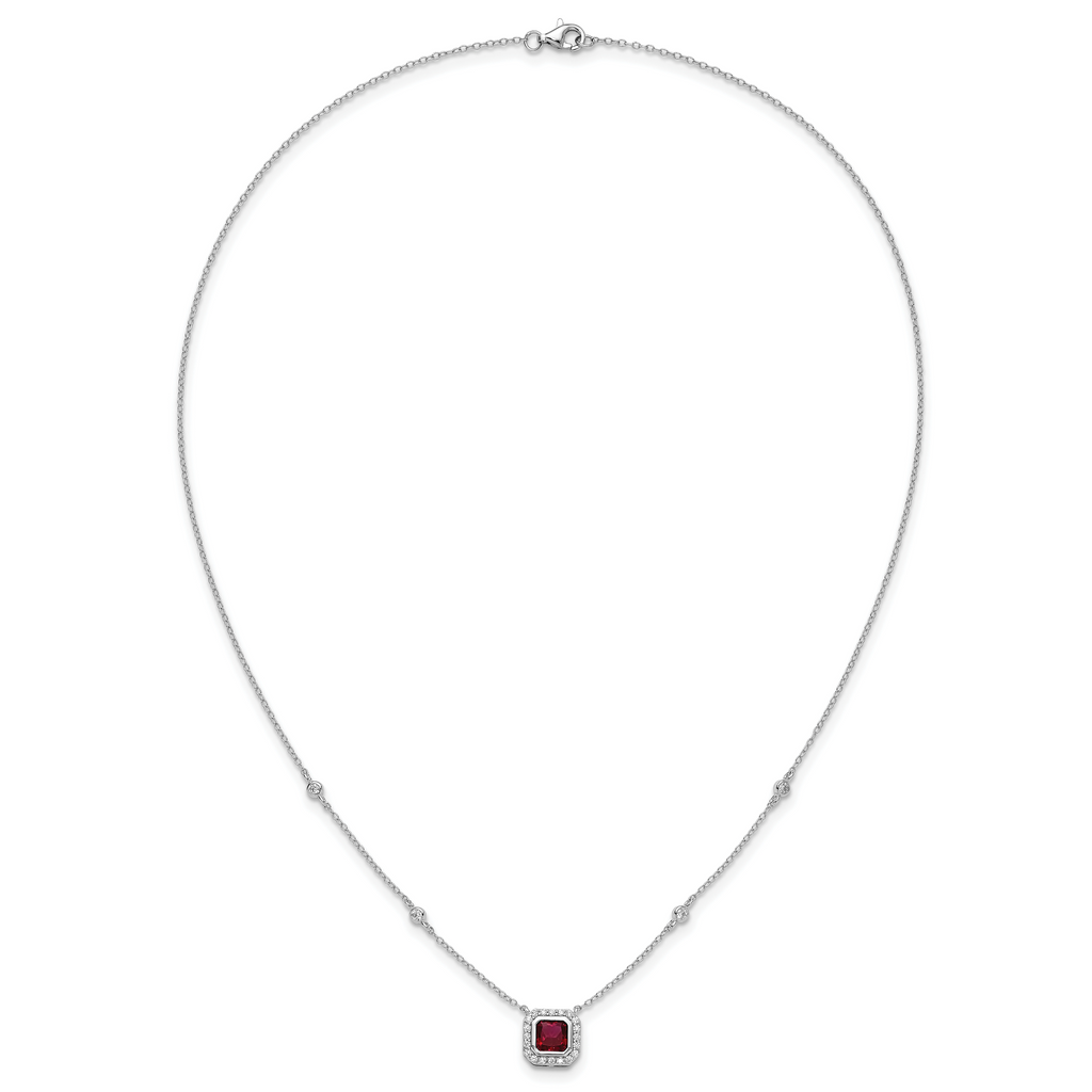 Cheryl M Sterling Silver Rhodium-plated Polished Fancy Lab Created Ruby and CZ Station Necklace