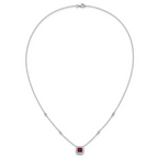 Cheryl M Sterling Silver Rhodium-plated Polished Fancy Lab Created Ruby and CZ Station Necklace