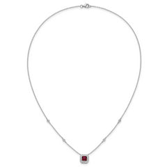 Cheryl M Sterling Silver Rhodium-plated Polished Fancy Lab Created Ruby and CZ Station Necklace