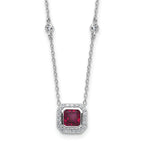 Cheryl M Sterling Silver Rhodium-plated Polished Fancy Lab Created Ruby and CZ Station Necklace