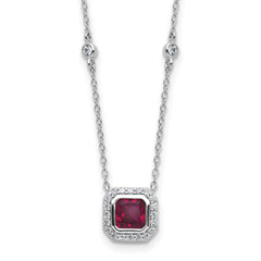 Cheryl M Sterling Silver Rhodium-plated Polished Fancy Lab Created Ruby and CZ Station Necklace