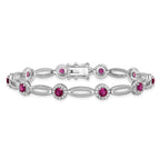 Cheryl M Sterling Silver Rhodium-plated Polished Fancy Lab Created Ruby and CZ Halo Bracelet