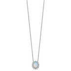Cheryl M Sterling Silver Rhodium-plated Polished Created Opal and CZ Oval Halo Necklace
