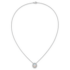Cheryl M Sterling Silver Rhodium-plated Polished Created Opal and CZ Oval Halo Necklace