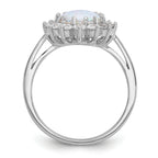 Cheryl M Sterling Silver Rhodium-plated Polished Created Opal and CZ Oval Halo Ring