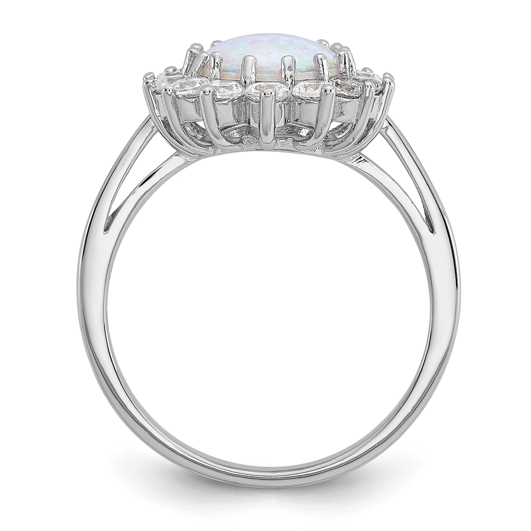 Cheryl M Sterling Silver Rhodium-plated Polished Created Opal and CZ Oval Halo Ring