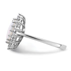 Cheryl M Sterling Silver Rhodium-plated Polished Created Opal and CZ Oval Halo Ring