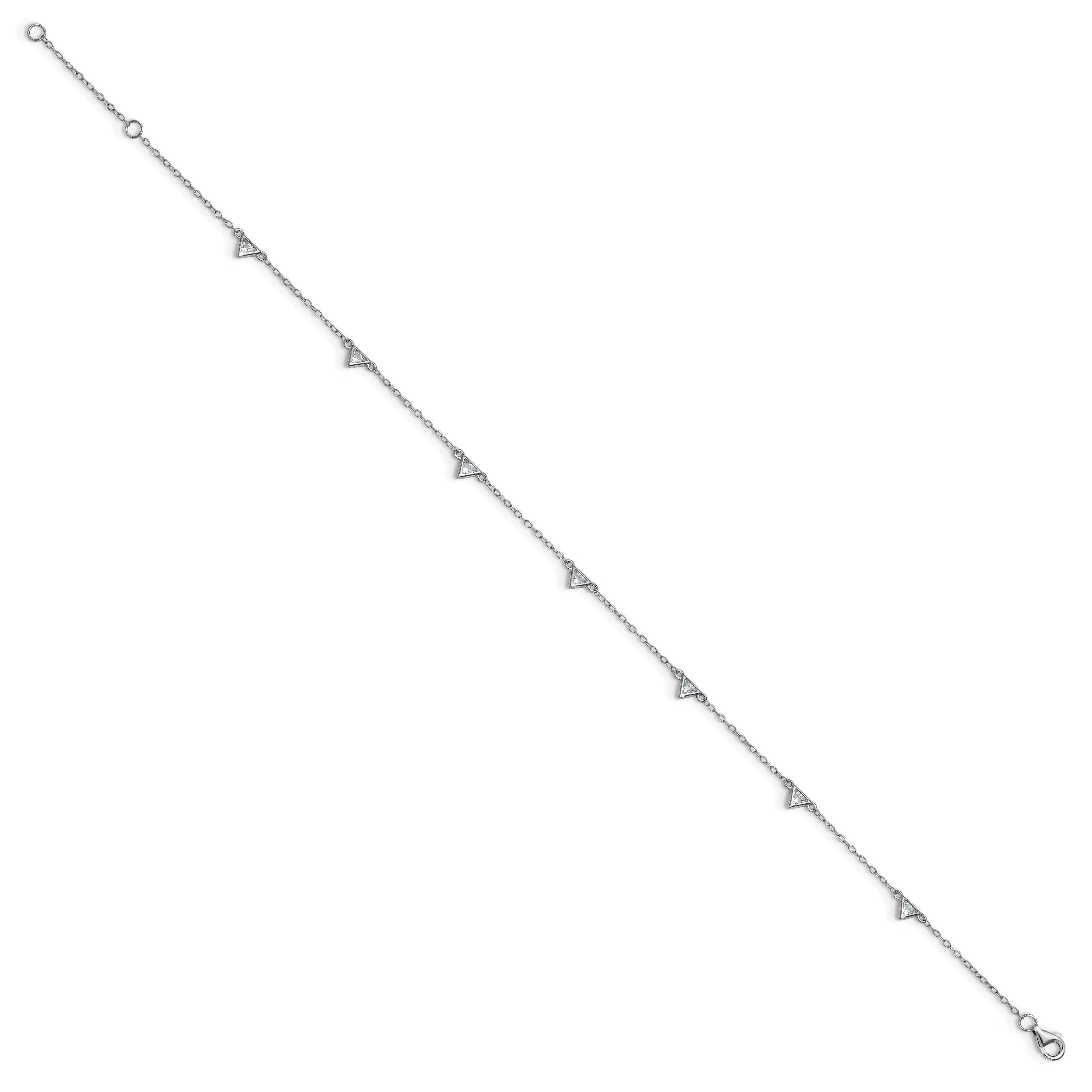 Cheryl M Sterling Silver Rhodium-plated Polished Trillion-cut CZ 9.5 Inch with 1 Inch Extension Anklet