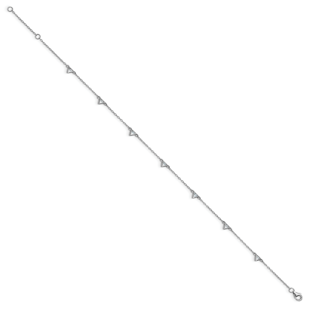 Cheryl M Sterling Silver Rhodium-plated Polished Trillion-cut CZ 9.5 Inch with 1 Inch Extension Anklet