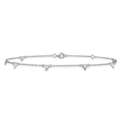 Cheryl M Sterling Silver Rhodium-plated Polished Trillion-cut CZ 9.5 Inch with 1 Inch Extension Anklet