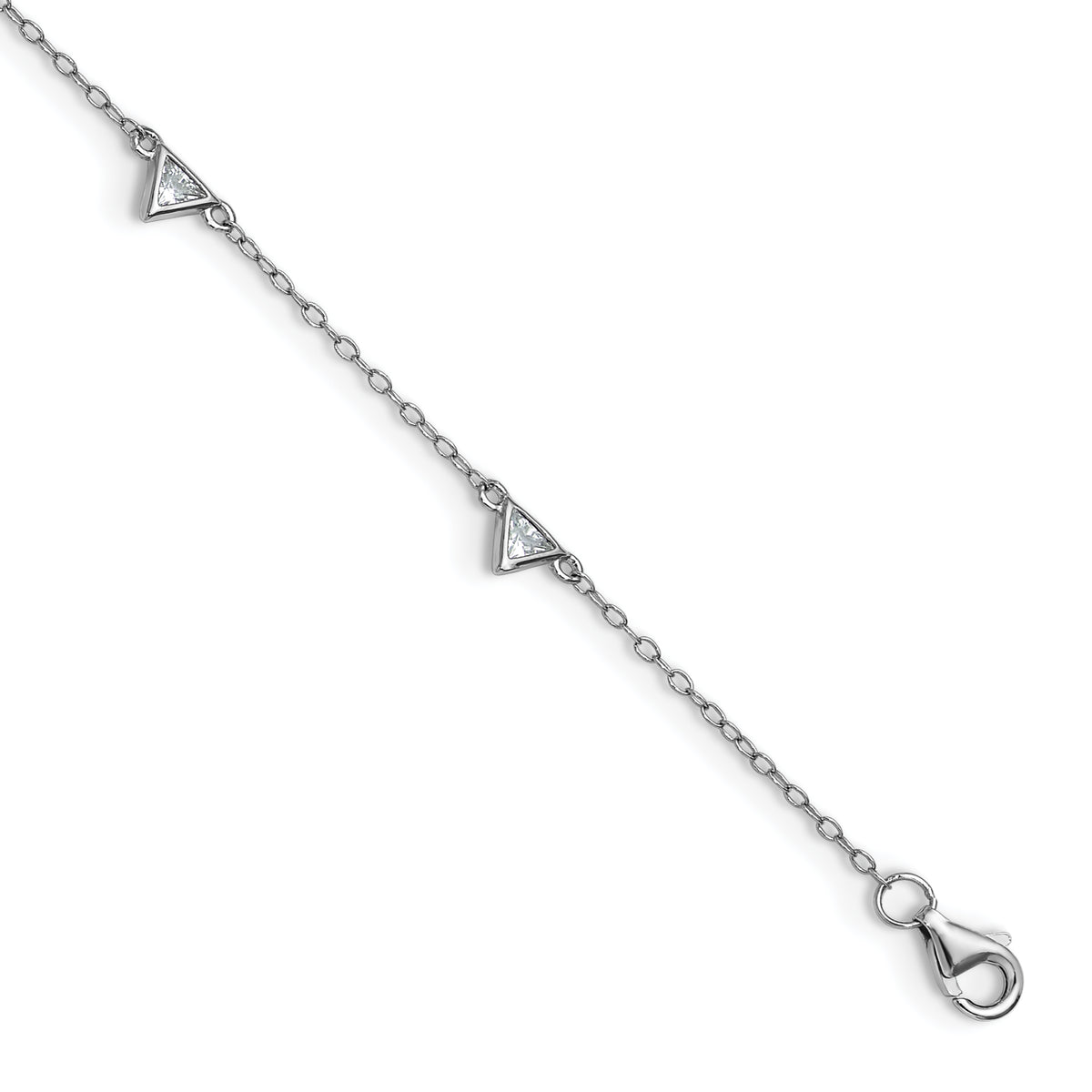 Cheryl M Sterling Silver Rhodium-plated Polished Trillion-cut CZ 9.5 Inch with 1 Inch Extension Anklet