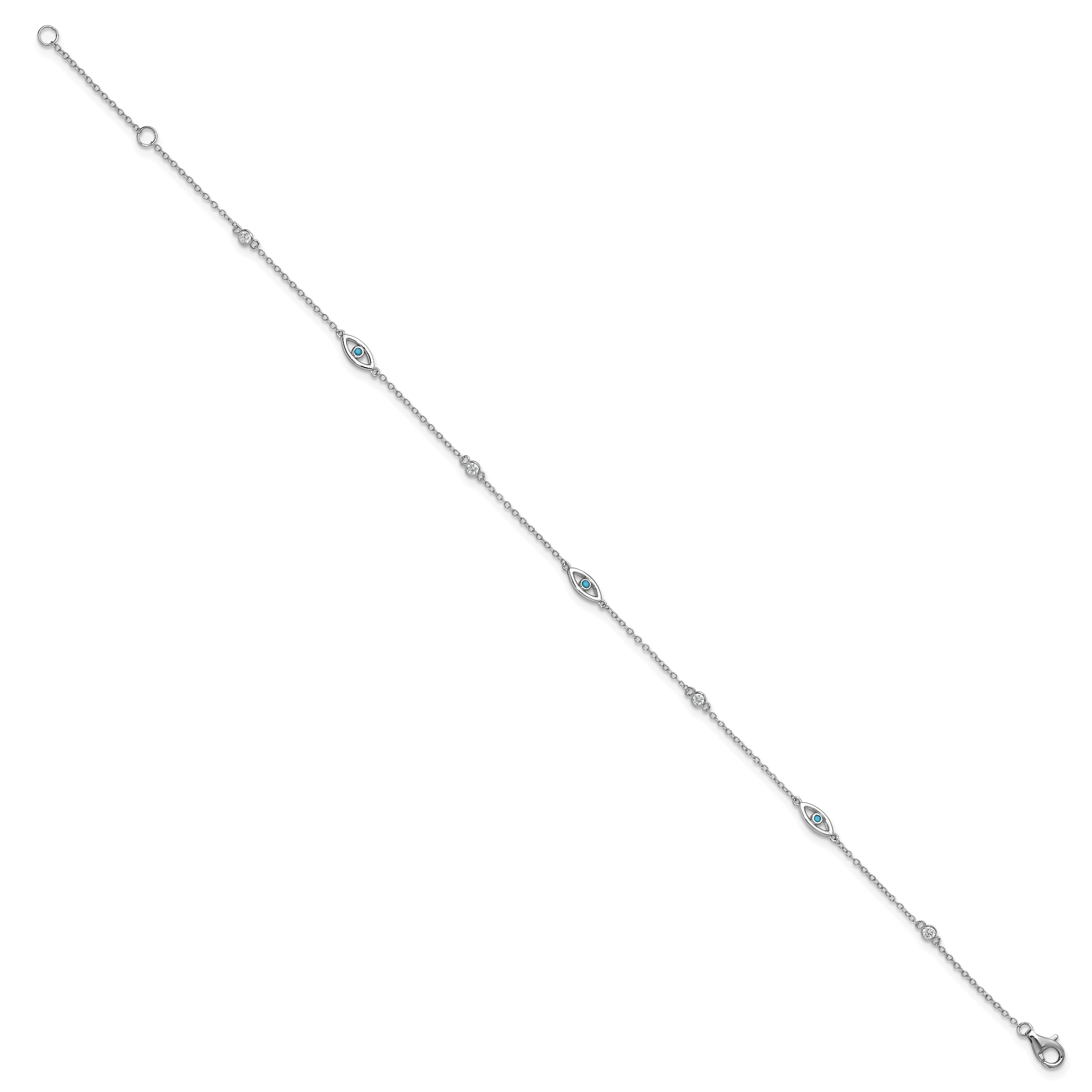 Cheryl M Sterling Silver Rhodium-plated Polished Blue Glass and CZ Evil Eye 9.5 Inch with 1 Inch Extension Anklet Secondary image