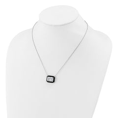 Cheryl M Sterling Silver Rhodium-plated Polished Black Enamel and Emerald-cut CZ Necklace