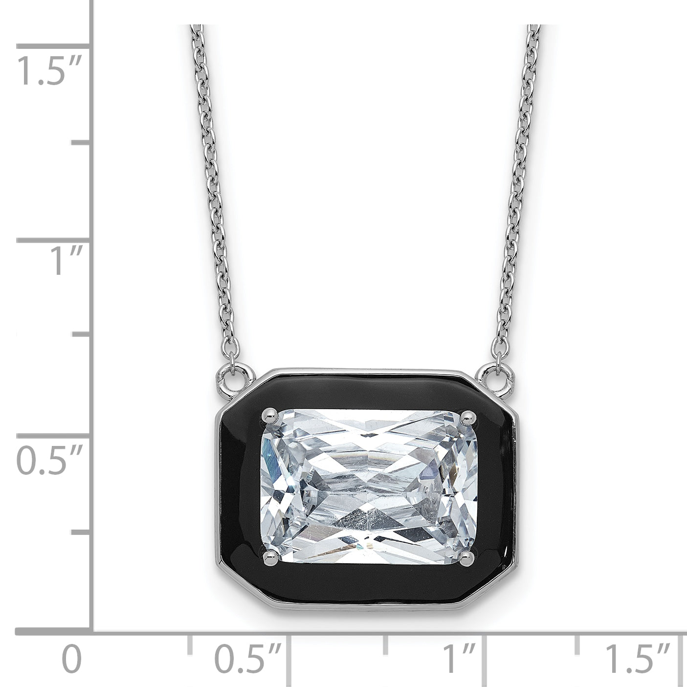 Cheryl M Sterling Silver Rhodium-plated Polished Black Enamel and Emerald-cut CZ Necklace