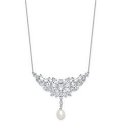 Cheryl M Sterling Silver Rhodium-plated Polished Fancy Freshwater Cultured Pearl and CZ Necklace