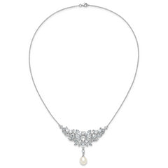 Cheryl M Sterling Silver Rhodium-plated Polished Fancy Freshwater Cultured Pearl and CZ Necklace