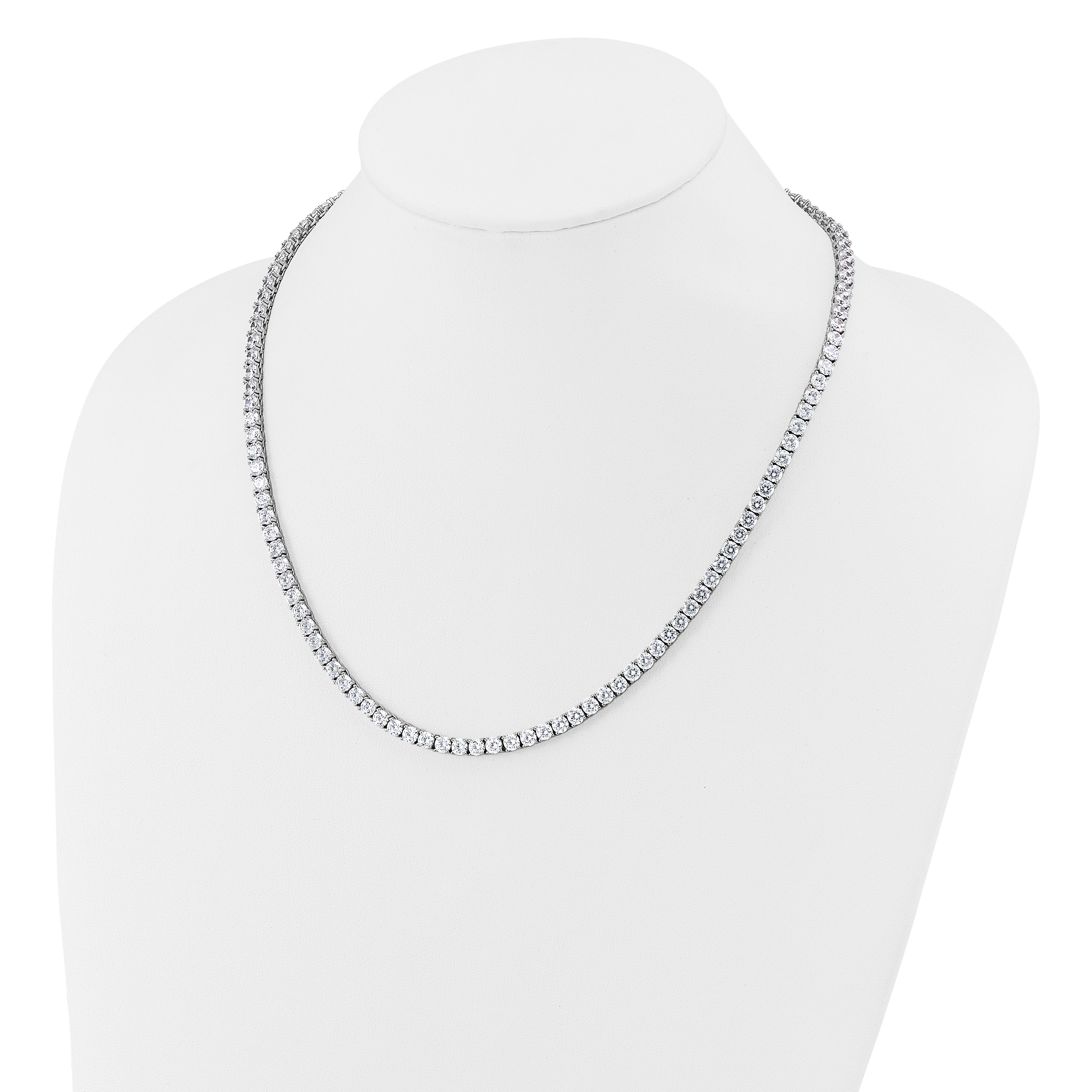 Cheryl M Sterling Silver Rhodium-plated Polished 4.00mm CZ with Safety Clasp Tennis Necklace