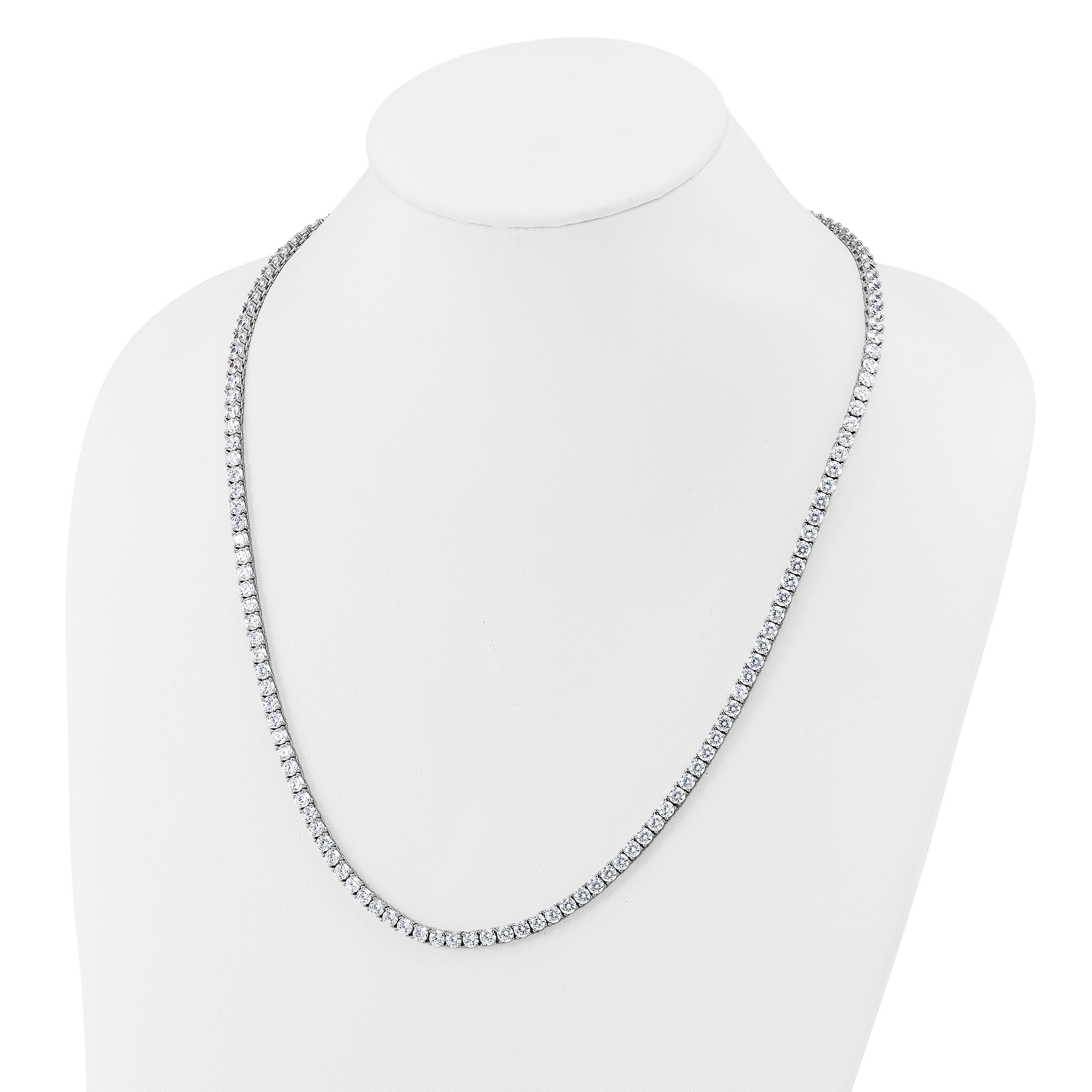 Cheryl M Sterling Silver Rhodium-plated Polished 4.00mm CZ with Safety Clasp Tennis Necklace