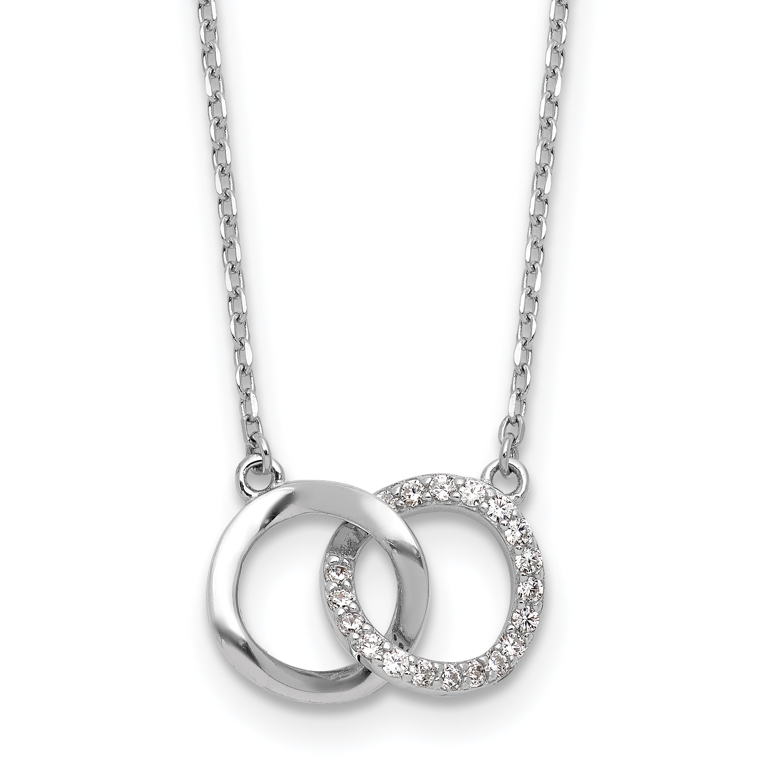 Cheryl M Sterling Silver Rhodium-plated Polished CZ Interlocking Ring Necklace Main image