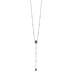 Cheryl M Sterling Silver Rhodium-plated Polished Fancy Green Glass and CZ Lariat Necklace