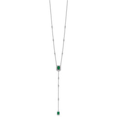 Cheryl M Sterling Silver Rhodium-plated Polished Fancy Green Glass and CZ Lariat Necklace