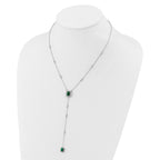 Cheryl M Sterling Silver Rhodium-plated Polished Fancy Green Glass and CZ Lariat Necklace